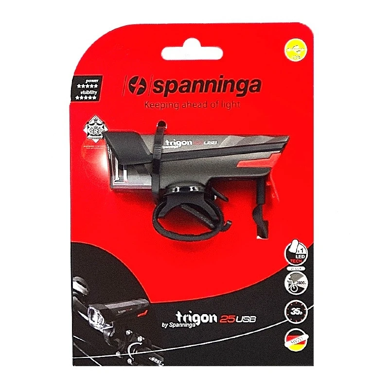 Projecteur Avant SPANNINGA TRIGON 25 Lux - Rechargeable USB, Fixation Sur Guidon – Image 3